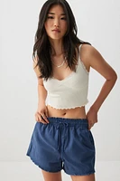 Ardene Seamless Tank With Lace Detail in Beige | Size Small | Nylon/Elastane
