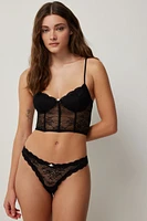 Ardene Scalloped Lace Thong Panty in Black | Size XS | Nylon/Spandex