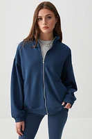 Ardene Mock Neck Zip Up Sweatshirt in Dark Blue | Size | Polyester/Cotton | Fleece-Lined