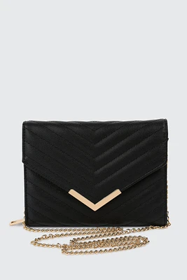 Ardene Chevron Enveloppe Clutch in Black | Faux Leather/Polyester