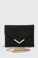 Ardene Chevron Enveloppe Clutch in Black | Faux Leather/Polyester