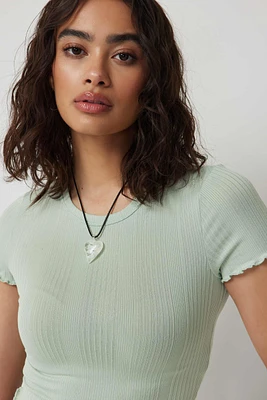 Ardene Ultra Crop Lettuce Edge T-Shirt in Light Green | Size | Polyester/Elastane | Eco-Conscious