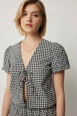 Ardene Boxy Tie Front Blouse in Black | Size | 100% Cotton