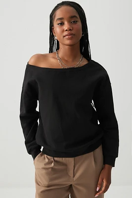 Ardene Off Shoulder Sweatshirt in Black | Size | Polyester/Cotton | Fleece-Lined