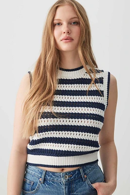 Ardene Striped Sweater Vest in Dark Blue | Size | 100% Cotton