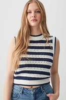 Ardene Striped Sweater Vest in Dark Blue | Size | 100% Cotton
