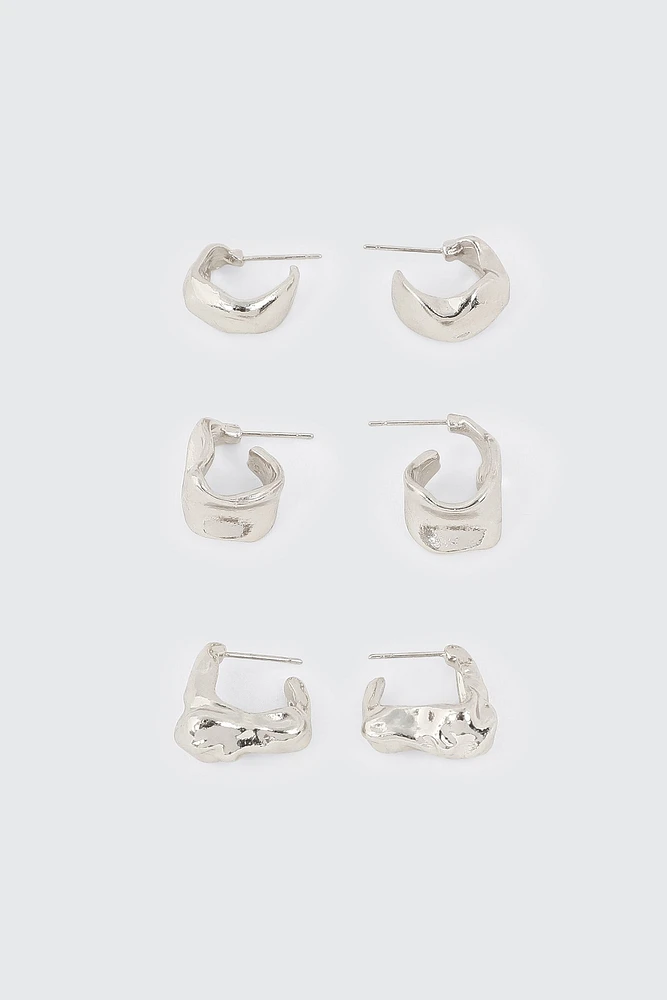 Ardene 3-Pack Irregular Hoops in Silver | Stainless Steel