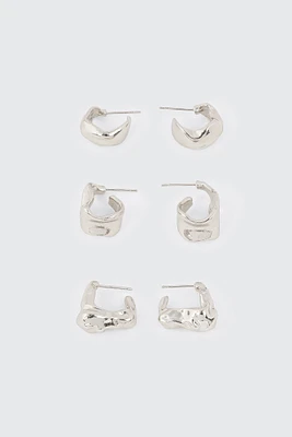 Ardene 3-Pack Irregular Hoops in Silver | Stainless Steel