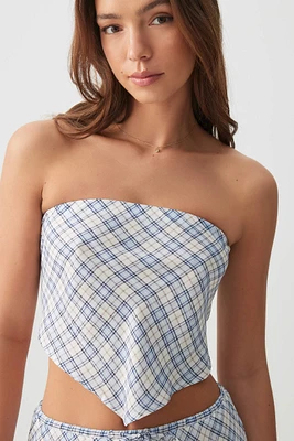 Ardene Printed Handkerchief Tube Top in Light Blue | Size | 100% Viscose