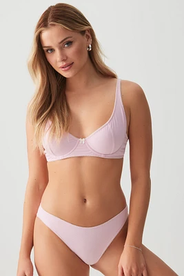Ardene Picot Trim Cheeky Bikini Bottom in Light Pink | Size | Polyester/Nylon/Elastane | Microfiber