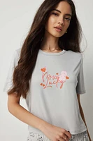 Ardene Graphic Boxy PJ Top in Grey | Size Small | Polyester/Spandex