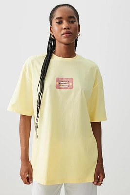 Ardene Oversized Graphic T-Shirt in Light Yellow | Size | 100% Cotton
