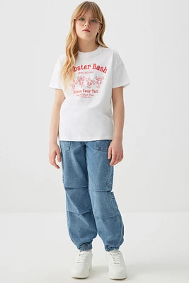 Ardene Kids Denim Cargo Joggers in Medium Blue | Size | Polyester/Rayon/Cotton