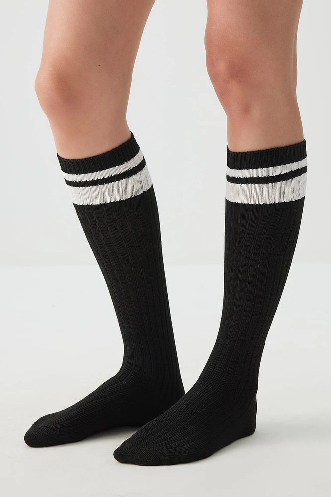 Ardene Striped Knee High Socks in Black | Polyester/Spandex