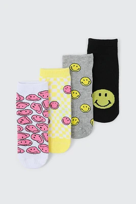 Ardene 4-Pack Smiley Ankle Socks in Light Yellow | Polyester/Spandex