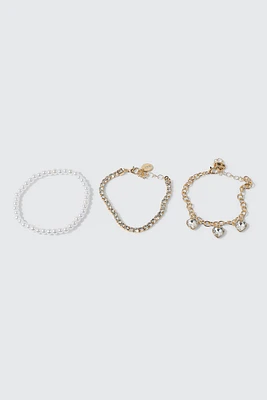 Ardene 3-Pack Bracelets with Heart Charms in Gold