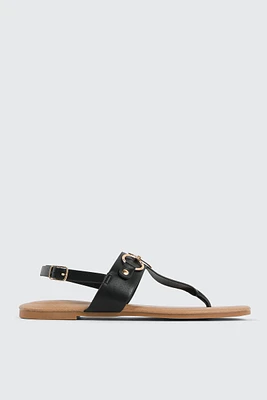 Ardene T-Strap Flat Sandals with Ring Details in | Size | Faux Leather | Eco-Conscious