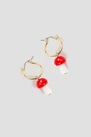 Ardene Hoop Earring with Mushroom Charm in Red | Stainless Steel