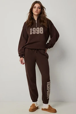 Ardene Sweatpants with Patch Detail in Brown | Size | Polyester/Cotton | Fleece-Lined
