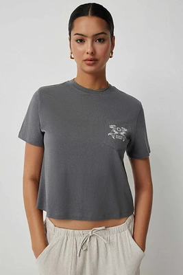 Ardene Print Pocket Crew Neck T-Shirt in Grey | Size | 100% Cotton