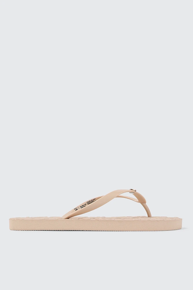 Ardene Heart-Embossed Flip-Flops Sandals in Beige | Size | Eco-Conscious