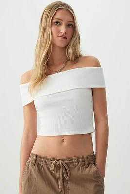 Ardene Rib Off Shoulder Crop Top in | Size | Cotton/Elastane