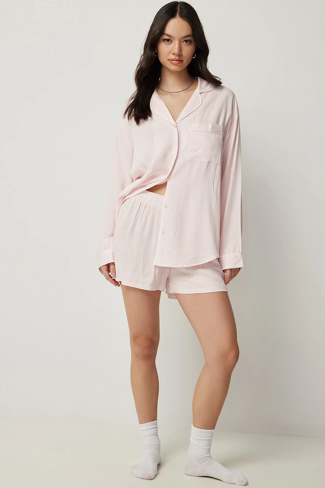 Ardene Pinstriped Boxer Shorts in Light Pink | Size Large | 100% Viscose