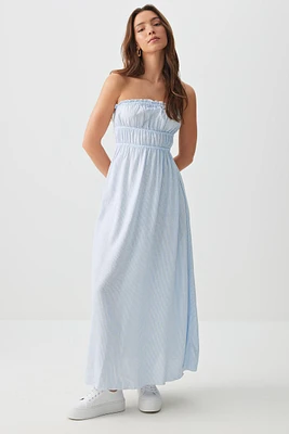 Ardene Striped Linen Blend Tube Dress in Light Blue | Size | Cotton/Viscose