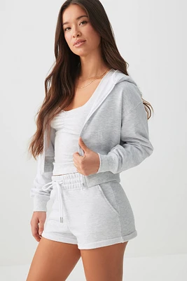 Ardene French Terry Crop Zip Up Hoodie in Light Grey | Size | Polyester/Cotton | Eco-Conscious