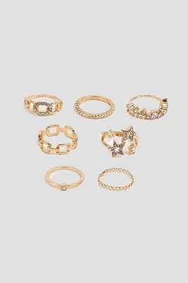 Ardene 7-Pack Celestial Rings in Gold | Size