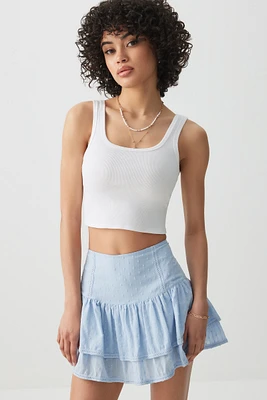Ardene Textured Tiered Mini Skort in Light Blue | Size | 100% Cotton/Polyester