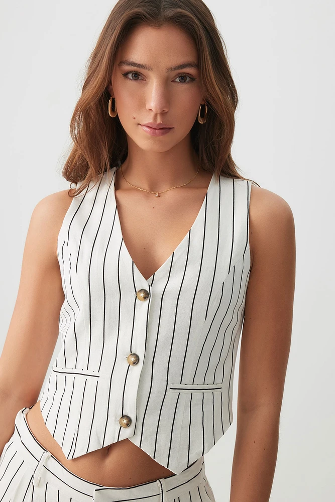 Ardene Striped Tailored Vest in White | Size | Rayon/Cotton