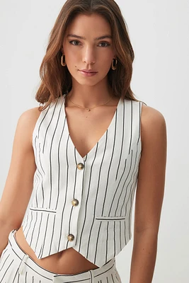 Ardene Striped Tailored Vest in White | Size | Rayon/Cotton