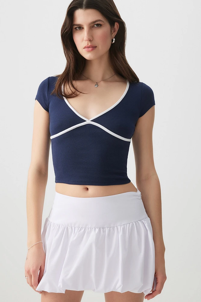 Ardene Deep V-Neck Cap Sleeve T-Shirt in Dark Blue | Size | Cotton/Elastane