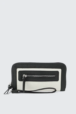 Ardene Faux Leather Trim Canvas Accordion Wallet in Black | 100% Recycled Polyester/Faux Leather | Eco-Conscious