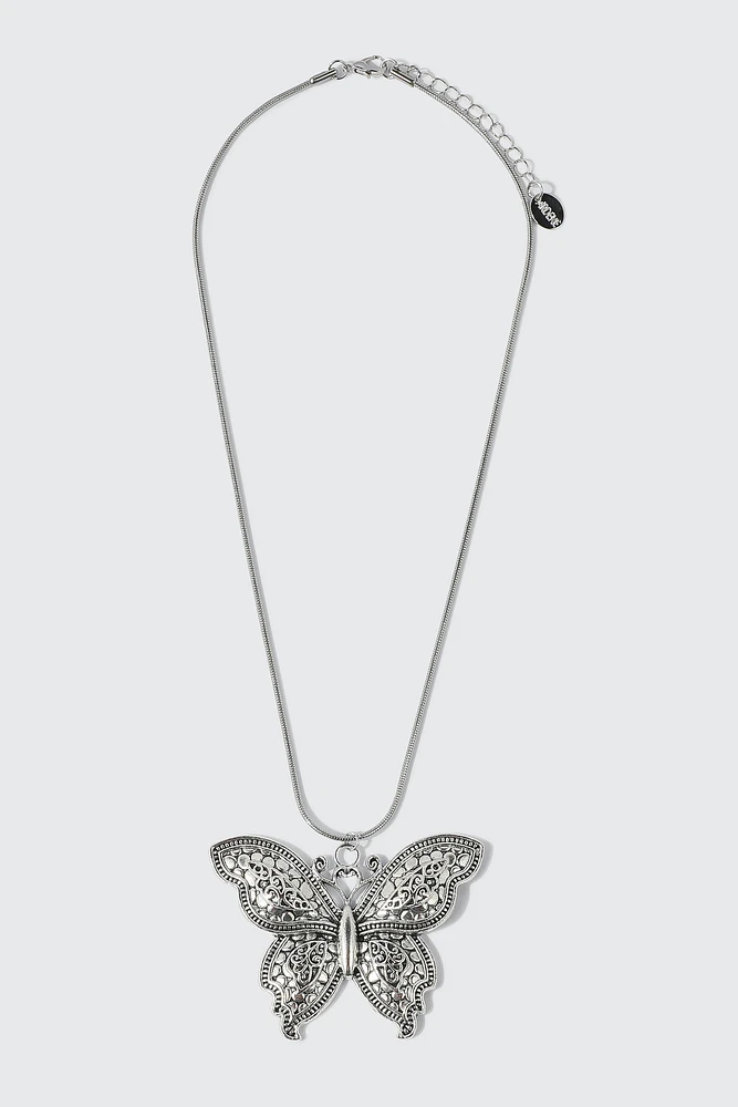 Ardene Butterfly Cord Necklace in Silver