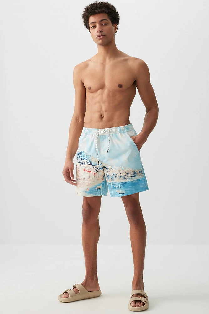 Ardene Man Printed Swim Shorts For Men in Light Blue | Size | Polyester