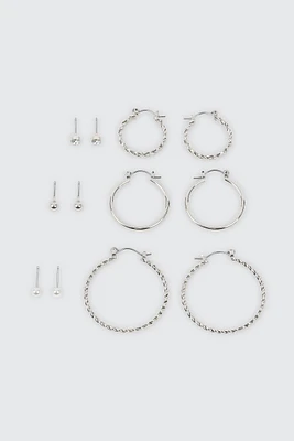 Ardene 6-Pack Twisted Hoop & Stud Earrings in Silver | Stainless Steel | Eco-Conscious