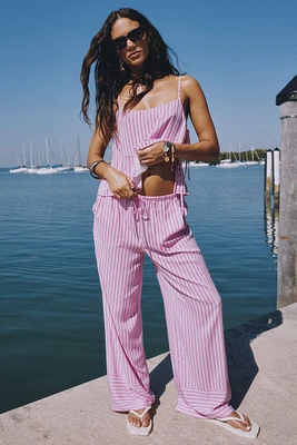 Ardene Striped Wide Leg Pants in Light Pink | Size | 100% Viscose