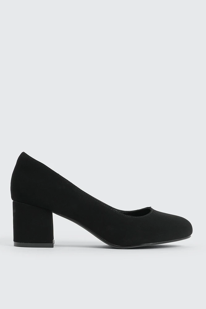 Ardene Faux Suede Block Heel Pumps in Black | Size | Faux Leather/Faux Suede | Eco-Conscious
