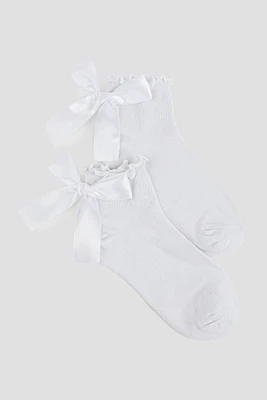 Ardene 2-Pack Demi Crew Socks with Bow Detail in | Polyester/Spandex