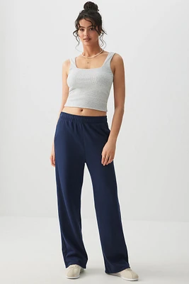 Ardene French Terry Wide Leg Sweatpants in Dark Blue | Size | Polyester/Cotton | Eco-Conscious