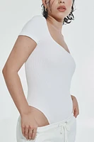 Ardene Seamless Scoop Neck Bodysuit in White | Size Medium | Polyester/Nylon/Elastane | Eco-Conscious