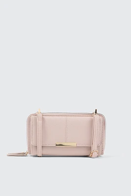 Ardene Crossbody Wallet in Light Pink | 100% Recycled Polyester/Faux Leather | Eco-Conscious