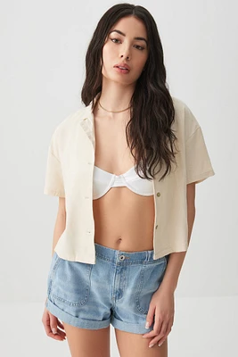 Ardene Short Sleeve Boxy Shirt in Beige | Size | Cotton/Viscose