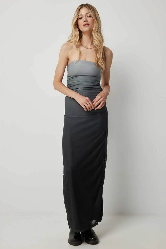 Ardene Ruched Mesh Tube Dress in Grey | Size Large | Polyester/Spandex