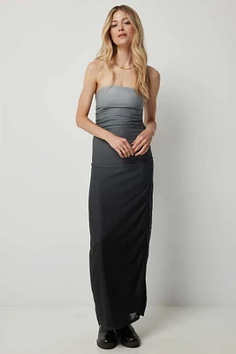 Ardene Ruched Mesh Tube Dress in Grey | Size Large | Polyester/Spandex