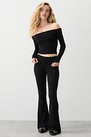 Ardene Mid Rise Foldover Flare Leggings in Black | Size | Elastane/Viscose