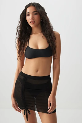 Ardene Ruched Mesh Pareo in Black | Size Small | Polyester