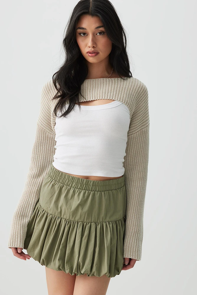 Ardene Pleated Bubble Mini Skirt in Khaki | Size XS | Nylon/Cotton